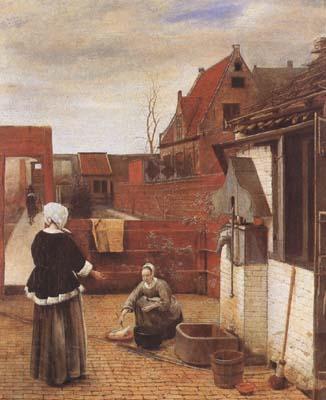 Pieter de Hooch A Woman and her Maid in a Coutyard (mk08) Norge oil painting art
